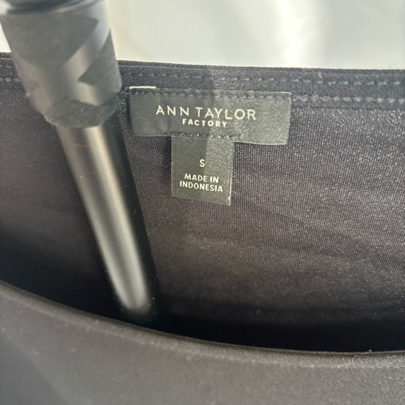 Ann Taylor Elegant Black Top with White Striped Sheer Sleeves Women’s Small - Picture 3 of 5